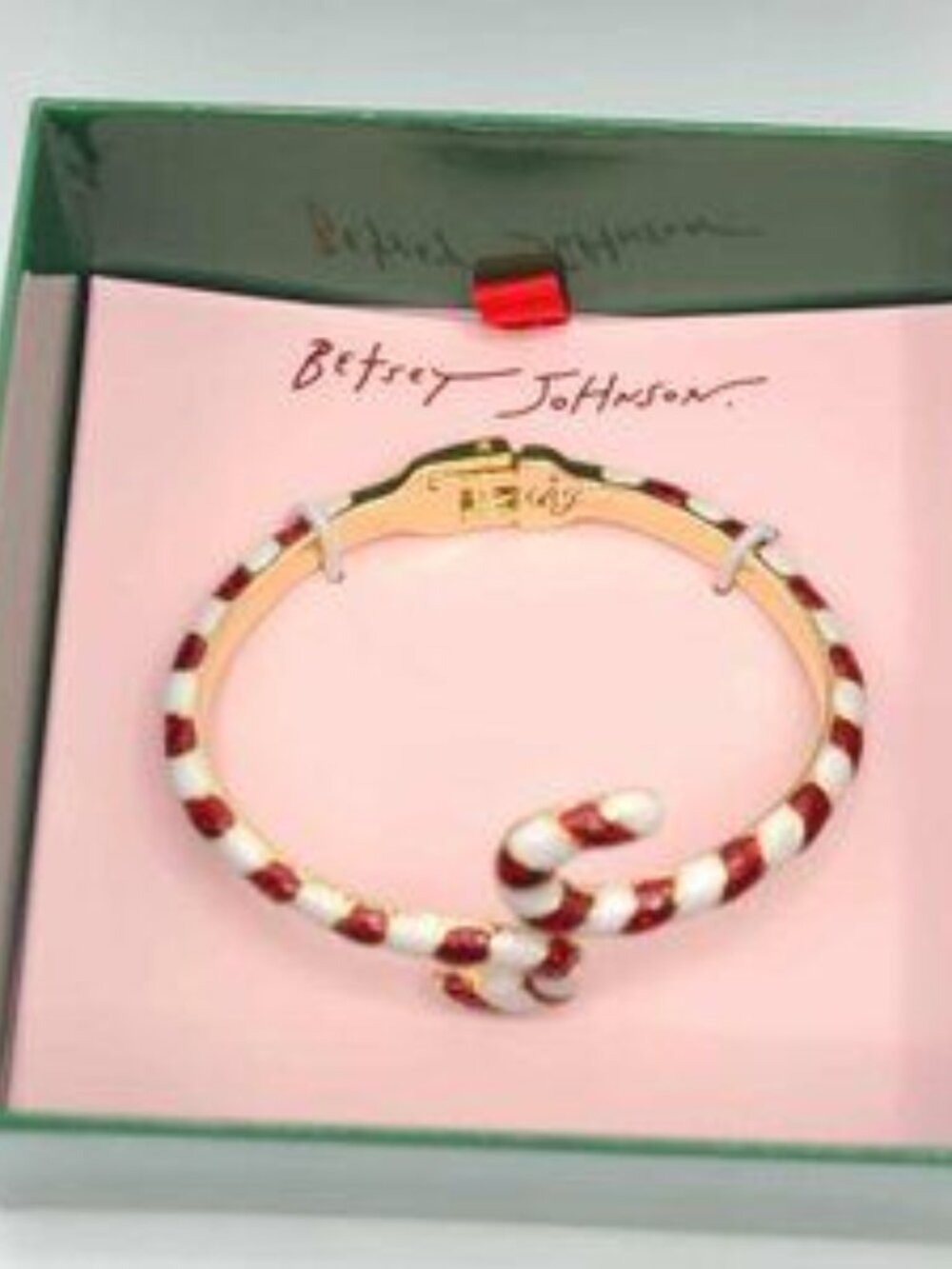 Betsey Johnson Candy Cane Bypass Hinge Bangle Bracelet NEW   NEW